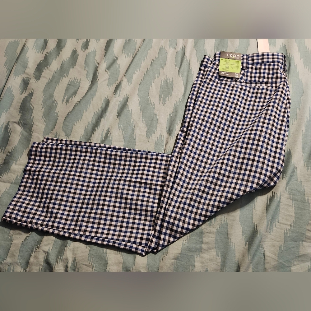 NWT Mens IZOD Blue/Black Golf Straight Fit Pants Men's Size 34/29